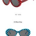 Sunglasses Men Women Purple Red Lens Protection Lattice Eyewear FashioSPECIFICATIONSBrand Name: GUANGDUOrigin: Mainland ChinaApplicable Scenarios: casualGender: WOMENStyle type: OvalModel Number: A053Item Type: EYEWEARProduct Type: FasDMEwomenstorenull