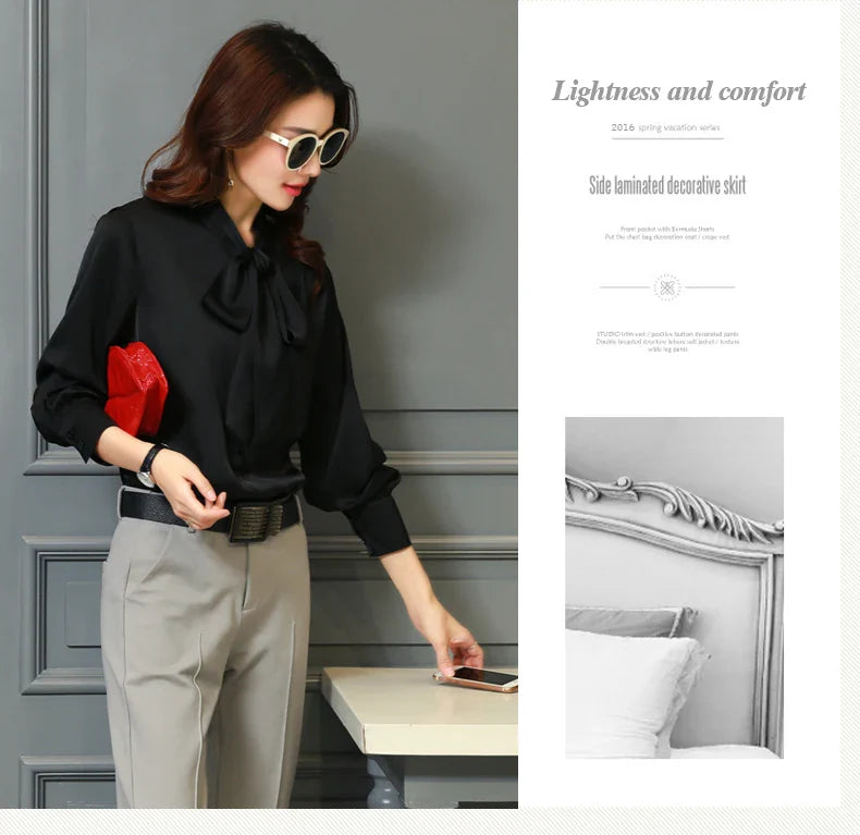 Tops Women's Casual Chiffon Blouse V-Neck Solid Shirt Bow Lantern SleeSPECIFICATIONSBrand Name: SURWENYUEStyle: Office LadyElasticity: Non StrechOrigin: Mainland ChinaCN: GuangdongSeason: All seasonFabric Type: ChiffonHign-concerned ChDMEwomenstorenull