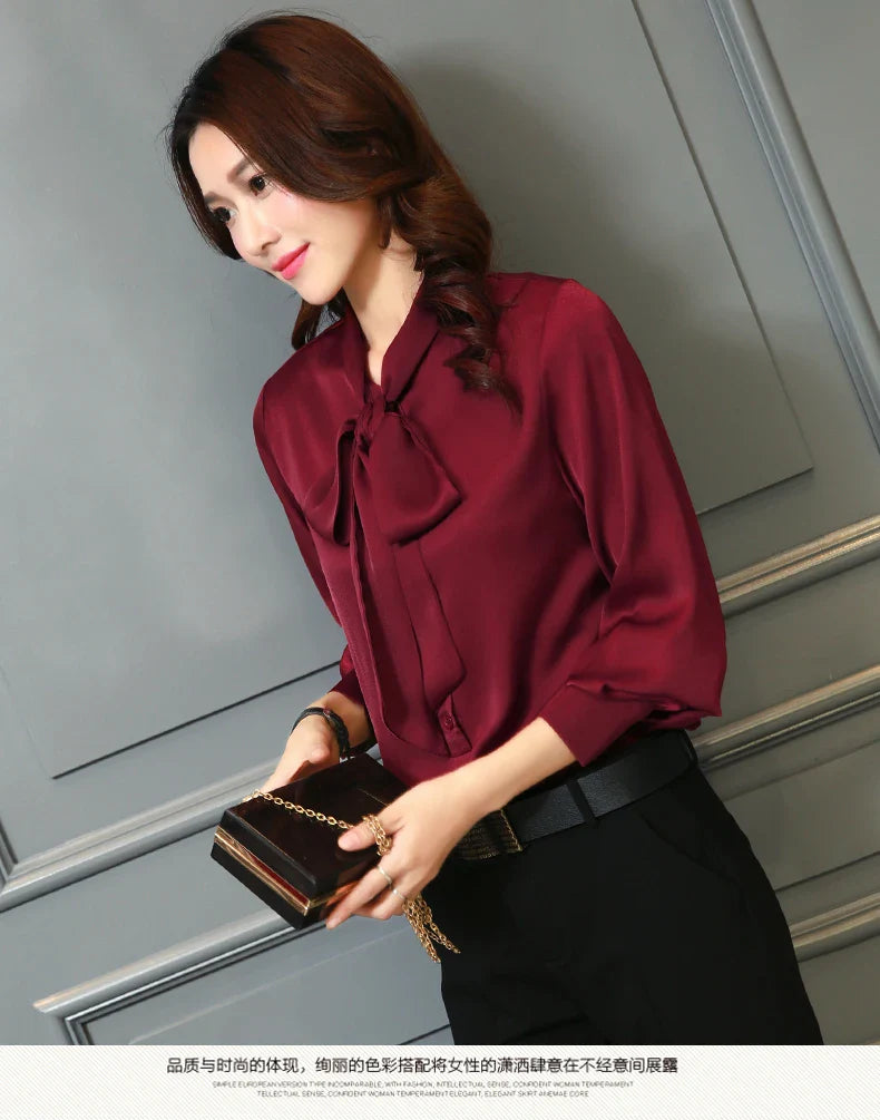 Tops Women's Casual Chiffon Blouse V-Neck Solid Shirt Bow Lantern SleeSPECIFICATIONSBrand Name: SURWENYUEStyle: Office LadyElasticity: Non StrechOrigin: Mainland ChinaCN: GuangdongSeason: All seasonFabric Type: ChiffonHign-concerned ChDMEwomenstorenull