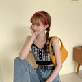 Girl Crop Top Women Plaid Buttons Club Sexy Slim Knitting Female Tank SPECIFICATIONSBrand Name: JEYONGZOOOrigin: Mainland ChinaMaterial: COTTONMaterial: AcrylicDecoration: ButtonClothing Length: short（4-16inch）Age: 16-28 Years OldItem DMEwomenstorenull