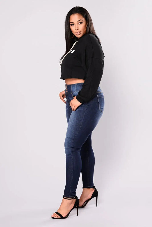 Women's plus size high waist jeans casual Skinny denim fat mom jeansSPECIFICATIONSBrand Name: NoEnName_NullModel Number: 607Style: CasualWash: Bleach WashMaterial: COTTONPlace Of Origin: China (mainland)Decoration: ButtonDecoration: DMEwomenstorenull