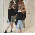 Top- Women's Casual Solid Loose Sweaters Female Sexy Halter Slash