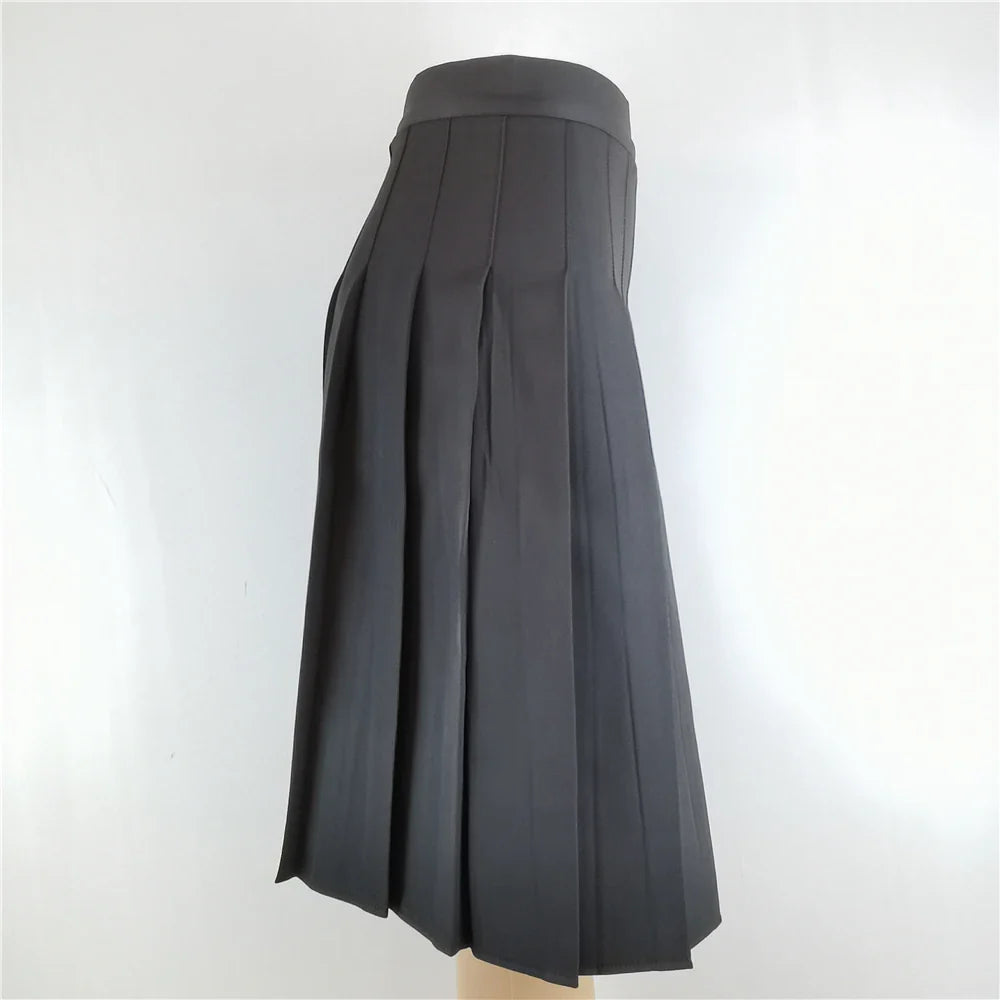 Skirts- Pleated Long Skirt Fashion Clothing Black White for Women