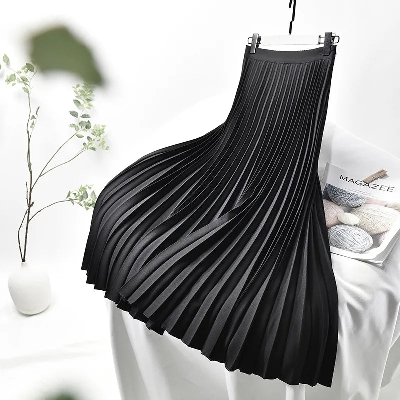 Elegant Chic Solid Pleated Skirt High Waist Luxury Fashion With ElastiSPECIFICATIONSBrand Name: soliatenMaterial: POLYESTERStyle: basicsElasticity: Non StrechOrigin: Mainland ChinaCN: ZhejiangSeason: Autumn/WinterFabric Type: BroadclotDMEwomenstorenull