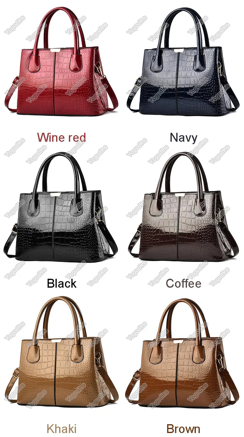 Handbag- Women Patent Pu Leather Mother Crossbody Bag Large Capacity