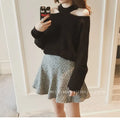 Top- Women's Casual Solid Loose Sweaters Female Sexy Halter Slash