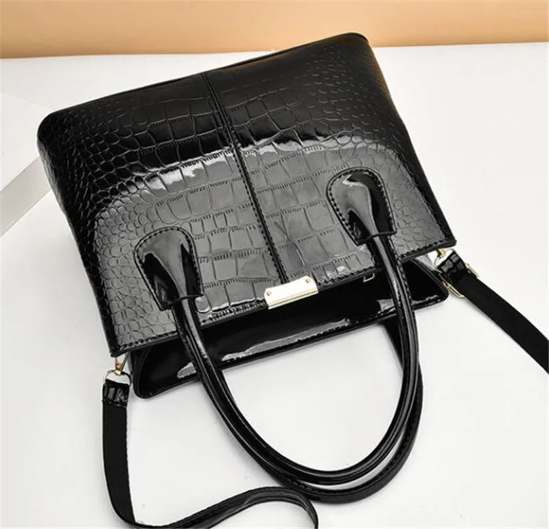 Handbag- Women Patent Pu Leather Mother Crossbody Bag Large Capacity