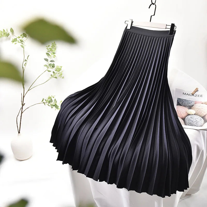 Elegant Chic Solid Pleated Skirt High Waist Luxury Fashion With ElastiSPECIFICATIONSBrand Name: soliatenMaterial: POLYESTERStyle: basicsElasticity: Non StrechOrigin: Mainland ChinaCN: ZhejiangSeason: Autumn/WinterFabric Type: BroadclotDMEwomenstorenull