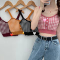 Girl Crop Top Women Plaid Buttons Club Sexy Slim Knitting Female Tank SPECIFICATIONSBrand Name: JEYONGZOOOrigin: Mainland ChinaMaterial: COTTONMaterial: AcrylicDecoration: ButtonClothing Length: short（4-16inch）Age: 16-28 Years OldItem DMEwomenstorenull