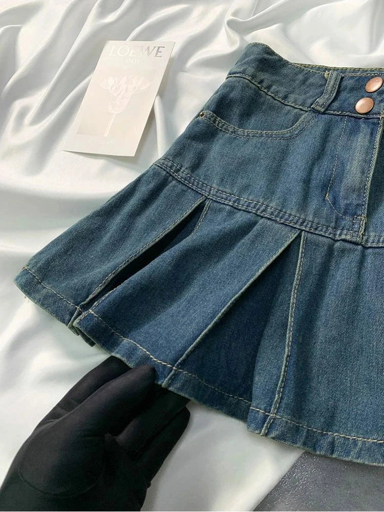 denim skirt women's clothing spring and summer retro pleated skirt empSPECIFICATIONSBrand Name: HIZILENTMaterial: COTTONStyle: High StreetElasticity: Non StrechOrigin: Mainland ChinaCN: GuangdongSeason: Spring/SummerFabric Type: DenimHDMEwomenstorenull