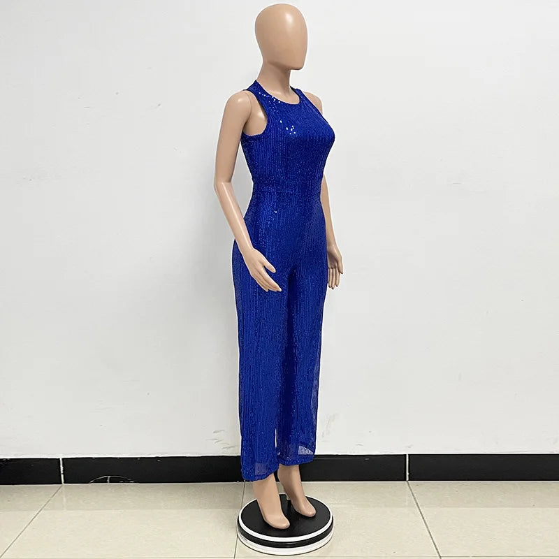 Sleeveless Sequined Jumpsuit Round Neck Slim Fit High Waist Sexy SprinSPECIFICATIONSBrand Name: mandylandyStyle: StreetwearAge: MIDDLE AGEOrigin: Mainland ChinaCN: GuangdongSeason: SummerMaterial: POLYESTERDecoration: SequinedFabric TyDMEwomenstorenull