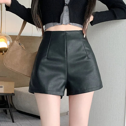 Shorts- High Waisted Winter Faux Leather Hot Short Pants For Boots