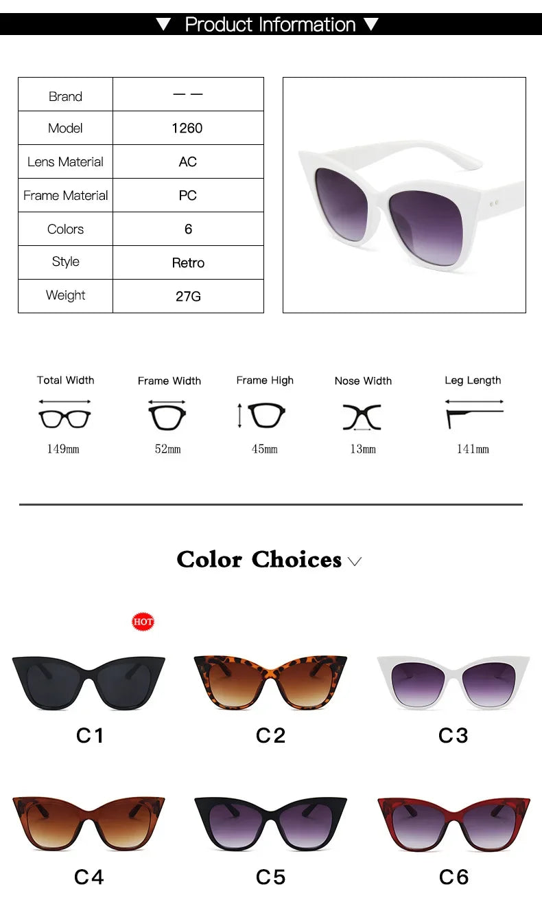 Sunglasses Woman Fashion Big Frame Cat Sun Glasses Female Retro ShadesSPECIFICATIONSDepartment Name: ADULTBrand Name: pwvxymItem Type: EYEWEARModel Number: SunglassesEyewear Type: SunglassesStyle: CAT EYEFrame Material: PolycarbonatePlDMEwomenstorenull