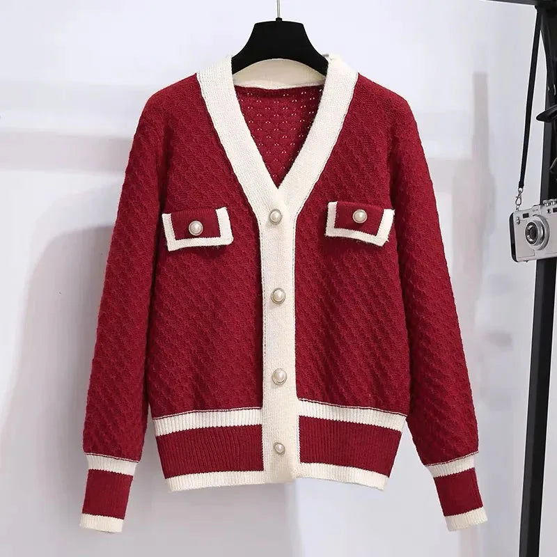 Sweater Cardigans Women Korean Loose Long-Sleeved Knit Sweater Coat FeSPECIFICATIONSBrand Name: LucyeverElasticity: Medium StrecthSleeve Style: regularHign-concerned Chemical: NoneMaterial Composition: cottonPattern Type: PatchworkFit DMEwomenstorenull