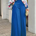 2-Pieces Set Print Blouse Solid High Waist Wide Leg Pants Elegant Lady