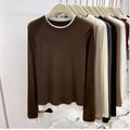 Contrasting Splicing Long Sleeved Round Neck T-shirt Base Shirt Warm TSPECIFICATIONSBrand Name: NoEnName_NullStyle: Office LadyAge: MIDDLE AGEOrigin: Mainland ChinaCN: GuangdongSeason: Autumn/WinterClothing Length: regularDecoration: PDMEwomenstorenull