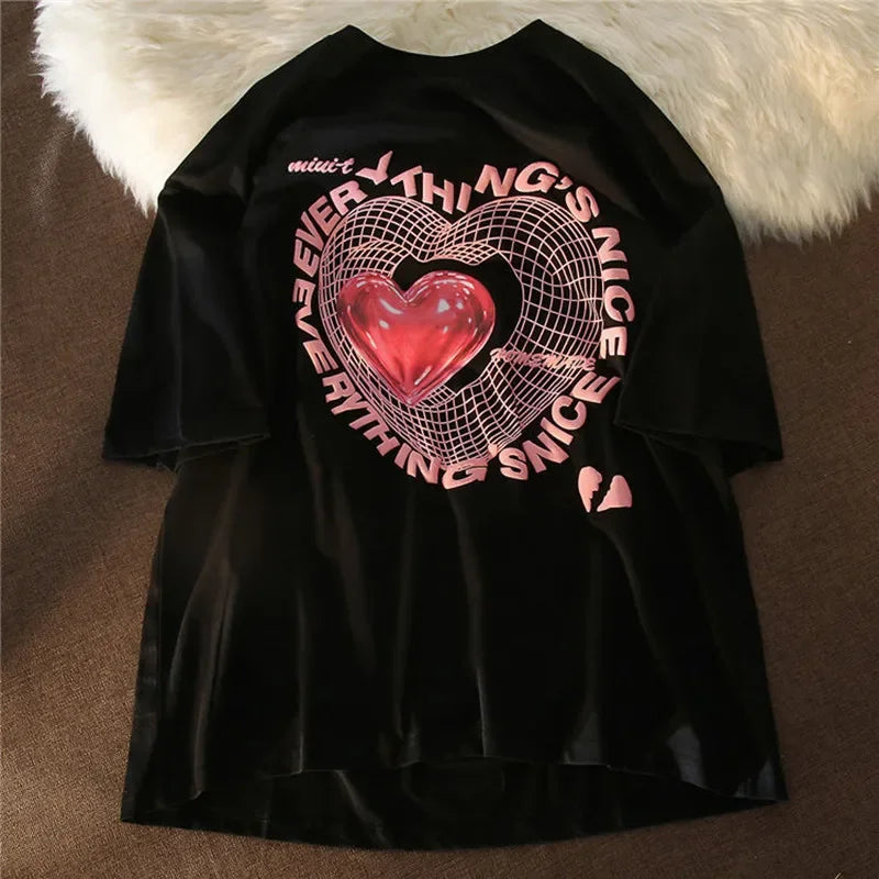 T-shirt Women Love Print Streetwear Graphic T Shirts Short Sleeve CasuSPECIFICATIONSBrand Name: NoEnName_NullStyle: CasualAge: JUNIOROrigin: Mainland ChinaCN: GuangdongSeason: SummerClothing Length: regularDecoration: noneElasticity: SDMEwomenstorenull