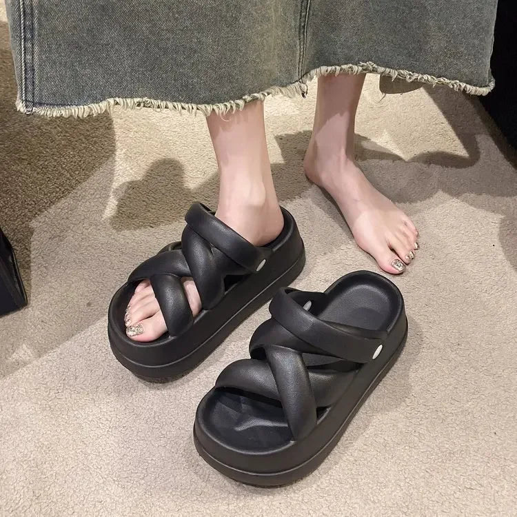 Thick Sole Heightened Women's Sandals with Simple CrossoverSPECIFICATIONSBrand Name: NoEnName_NullDressing style: OtherOutsole Material: EVAHeel Height: Med (3cm-5cm)With Platforms: NoHign-concerned Chemical: NoneSandal TypeDMEwomenstorenull