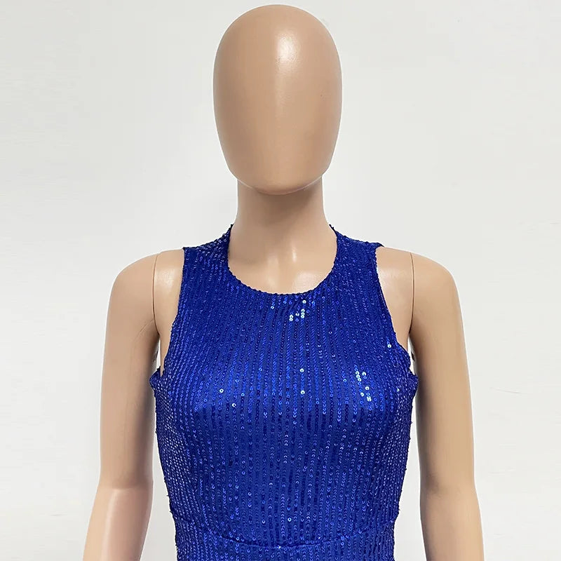 Sleeveless Sequined Jumpsuit Round Neck Slim Fit High Waist Sexy SprinSPECIFICATIONSBrand Name: mandylandyStyle: StreetwearAge: MIDDLE AGEOrigin: Mainland ChinaCN: GuangdongSeason: SummerMaterial: POLYESTERDecoration: SequinedFabric TyDMEwomenstorenull