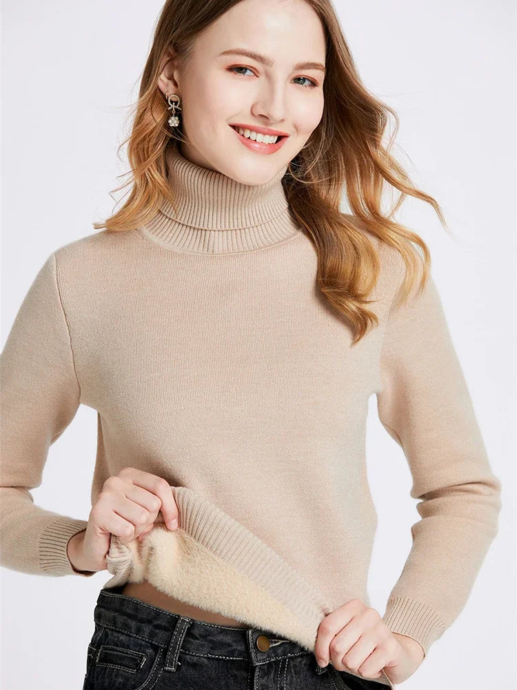 Turtleneck Sweater Women Korean Fashion Lined Warm Knitted Pullover SlSPECIFICATIONSBrand Name: NoEnName_Nullwhether full opening: NoClothing Length: regularMaterial: AcetateDecoration: sashesClosure Type: Single BreastedCollar: RuffleDMEwomenstorenull