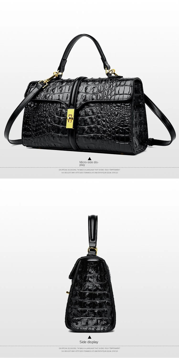 Leather Crocodile Pattern Women's Bag Fashion Brand Ladies HandbagsSPECIFICATIONSBrand Name: NoEnName_NullOrigin: Mainland ChinaCN: GuangdongLining Material: COTTONLining Material: POLYESTERMain Material: Genuine leatherPlace Of OriDMEwomenstorenull