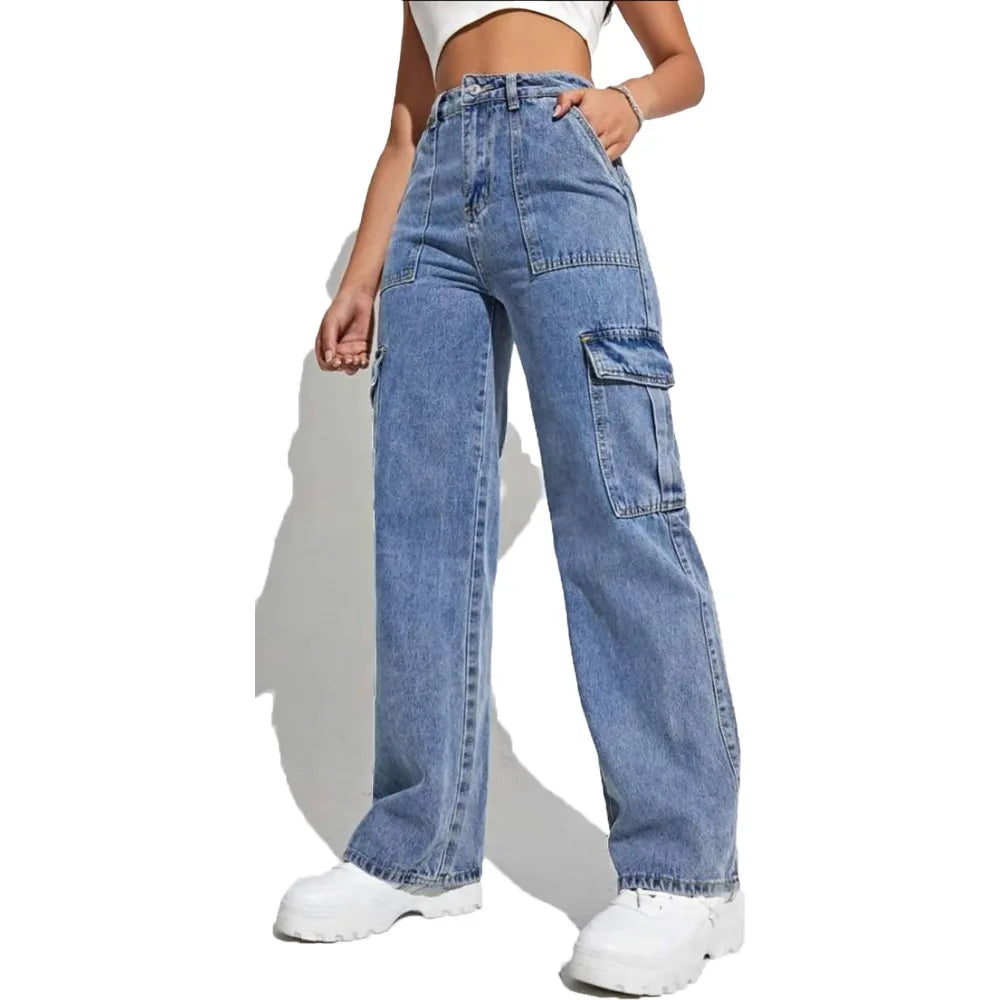 Style Women's Straight Leg Jeans Fashion Multi Pocket Denim Cargo PantSPECIFICATIONSBrand Name: ANGELHAOHAOYAMaterial: COTTONElasticity: Non StrechFabric Type: Cotton denimLength: full lengthFit Type: regularStyle: Y2KDecoration: PockeDMEwomenstorenull