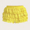 Women's Sweet Bow Lace Ruffles Shorts  Aesthetic Elastic Waist Short PSPECIFICATIONSBrand Name: hiriginDecoration: BOWDecoration: RUFFLESDecoration: TierredFabric Type: BroadclothHign-concerned Chemical: NonePant Style: regularPattern DMEwomenstorenull