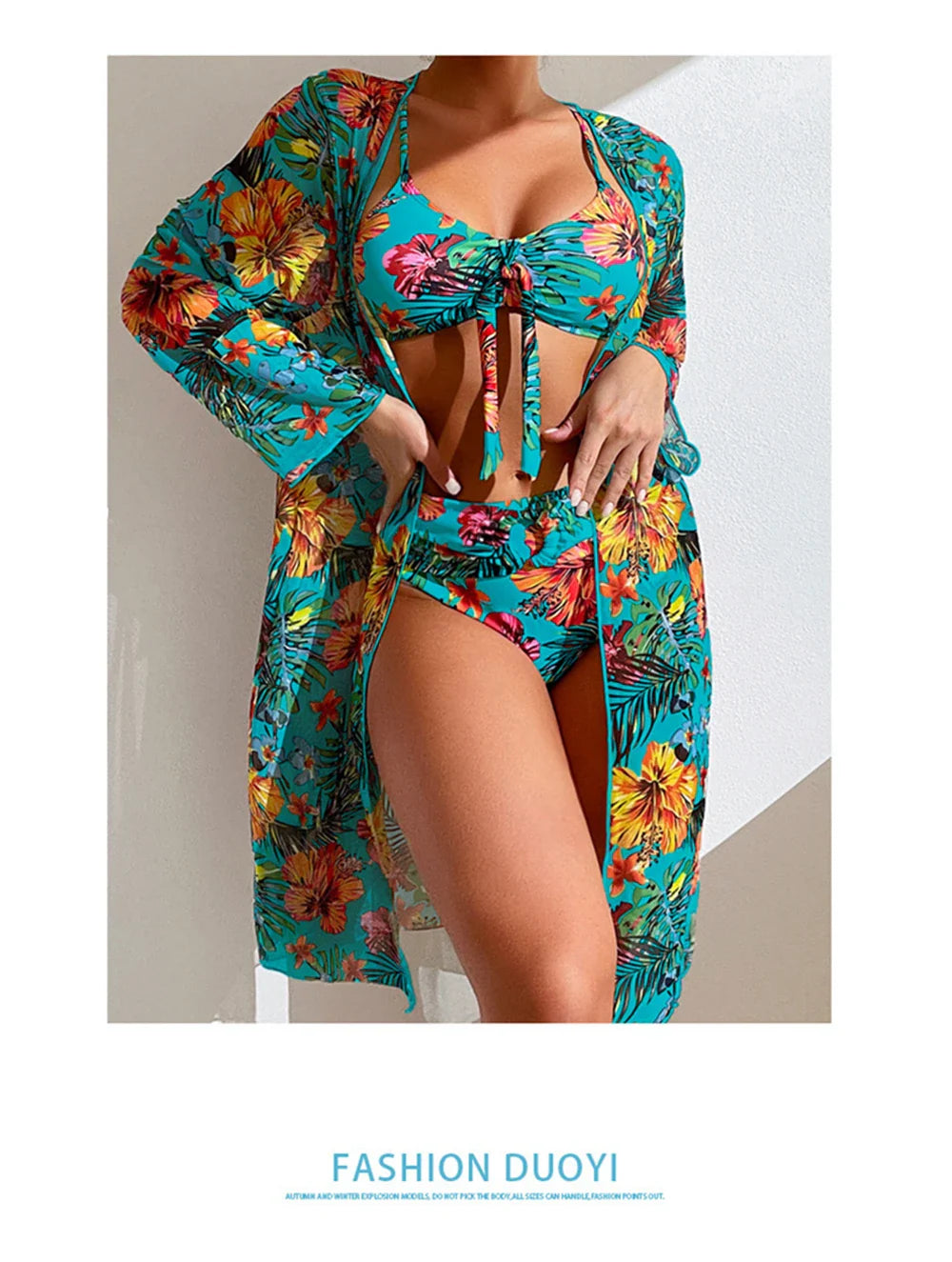 Swimwear- Sexy High Waist Bikini 3 Pieces Floral Print Swimsuit