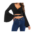 Top- Chic Sexy Flare Long Sleeve Crop T-Shirt V Neck Perfect for women