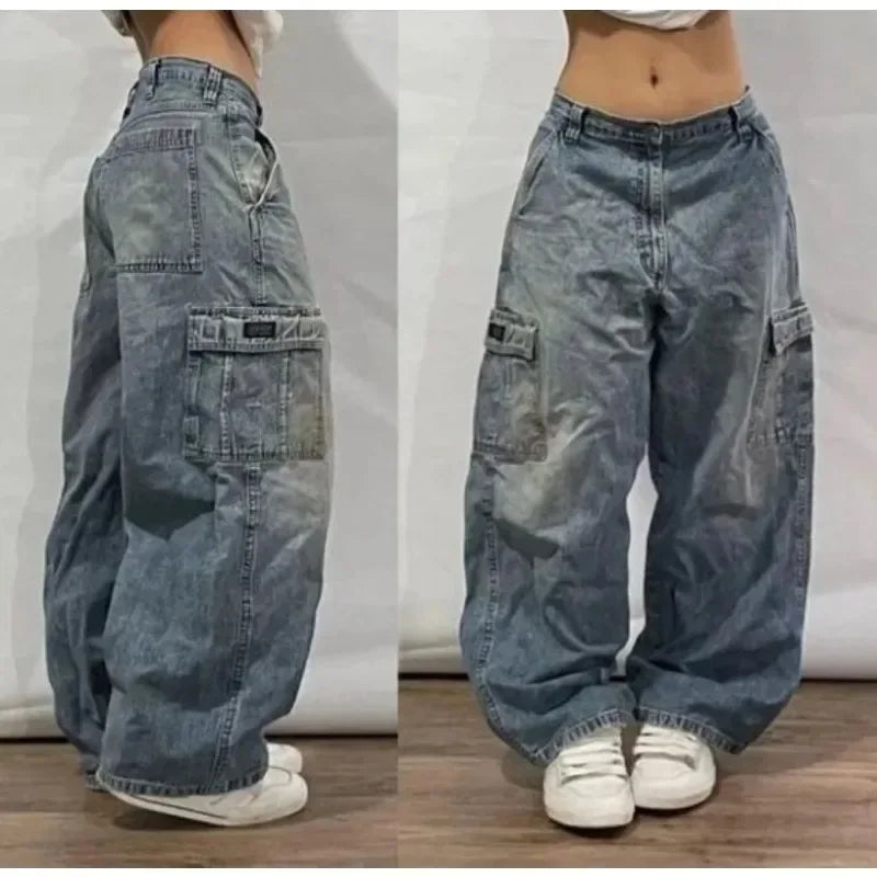 Denim High Waist Women Baggy Jeans with Pockets - Street Style