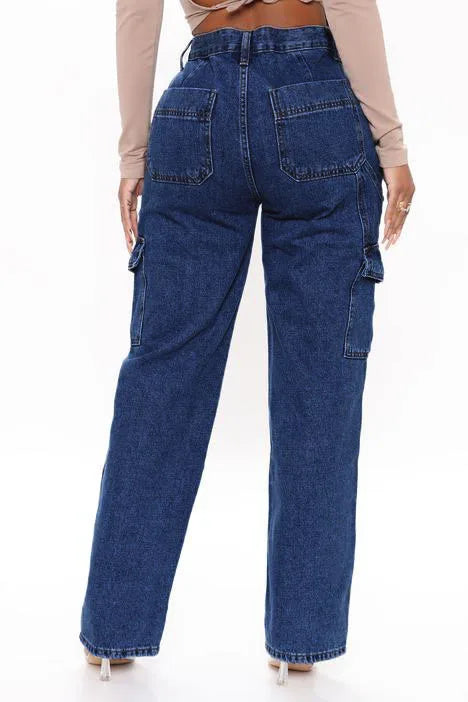 Cargo Pants- High Waist Multi Pocket Cargo Jeans Fashion Loose Denim