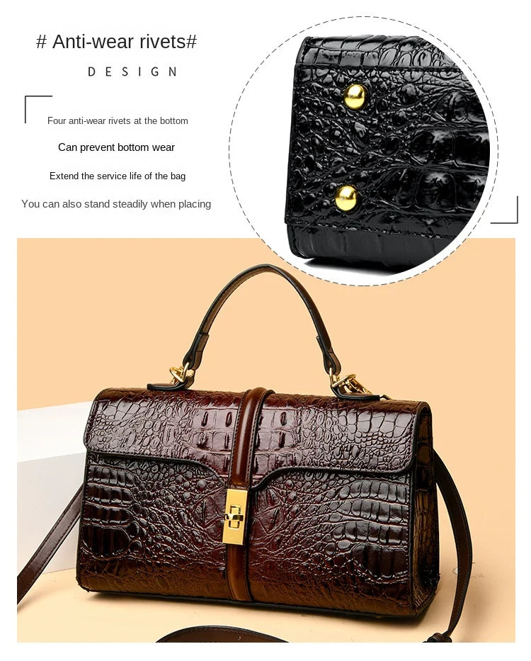 Leather Crocodile Pattern Women's Bag Fashion Brand Ladies HandbagsSPECIFICATIONSBrand Name: NoEnName_NullOrigin: Mainland ChinaCN: GuangdongLining Material: COTTONLining Material: POLYESTERMain Material: Genuine leatherPlace Of OriDMEwomenstorenull