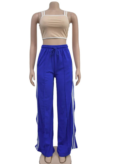 Pants- Sporty Striped Side Flare Jogger For Women Casual Contrast