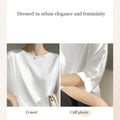 Blouse- Silk Half-Sleeve Tops Basic Solid Women Shirt Casual O-neck