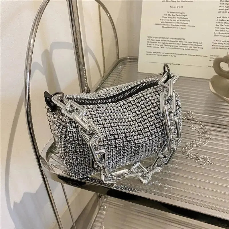 Handbag- Rhinestone Bucket Bag Glitter Chain Purse Women's Mini Bag