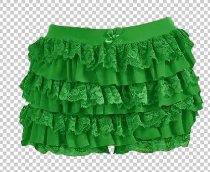 Women's Sweet Bow Lace Ruffles Shorts  Aesthetic Elastic Waist Short PSPECIFICATIONSBrand Name: hiriginDecoration: BOWDecoration: RUFFLESDecoration: TierredFabric Type: BroadclothHign-concerned Chemical: NonePant Style: regularPattern DMEwomenstorenull