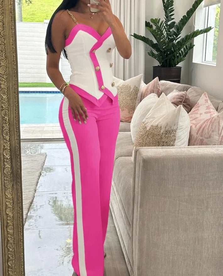 Two-piece Set for Women: Sexy Cami Top & High Waist Pants  stylish