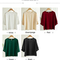 Blouse- Silk Half-Sleeve Tops Basic Solid Women Shirt Casual O-neck