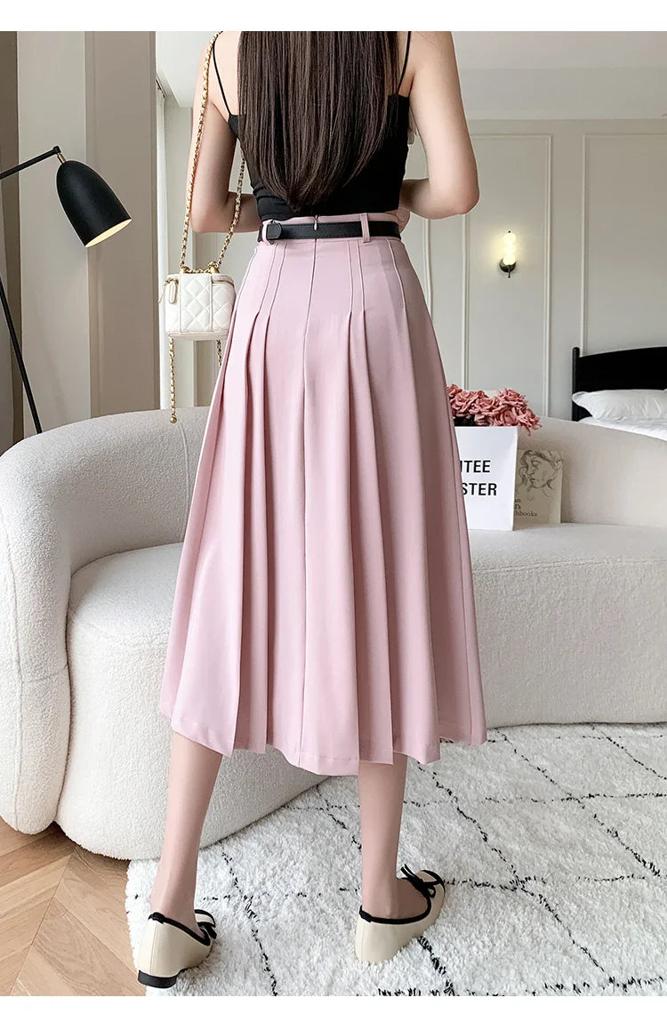 High Waist Midi Pleated Skirts Women's Fashion A-line Casual Suit SkirSPECIFICATIONSBrand Name: YUAZHOQIMaterial: POLYESTERStyle: CasualElasticity: Non StrechOrigin: Mainland ChinaCN: GuangdongSeason: Spring/SummerFabric Type: BroadcloDMEwomenstorenull