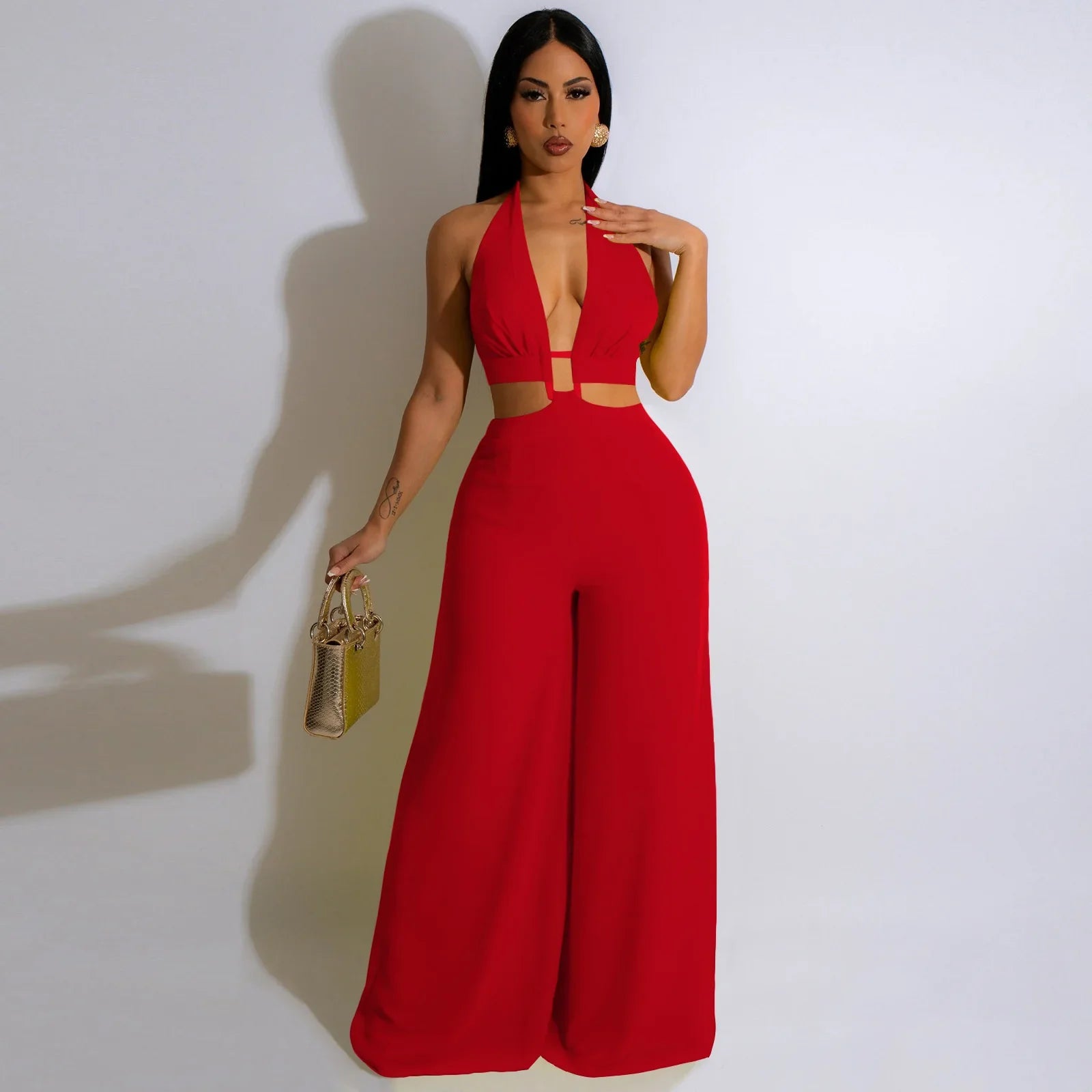 Jumpsuit- Halter Neck Backless Sleeveless Straight Loose Wide Leg