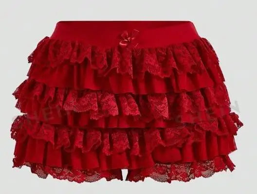 Women's Sweet Bow Lace Ruffles Shorts  Aesthetic Elastic Waist Short PSPECIFICATIONSBrand Name: hiriginDecoration: BOWDecoration: RUFFLESDecoration: TierredFabric Type: BroadclothHign-concerned Chemical: NonePant Style: regularPattern DMEwomenstorenull