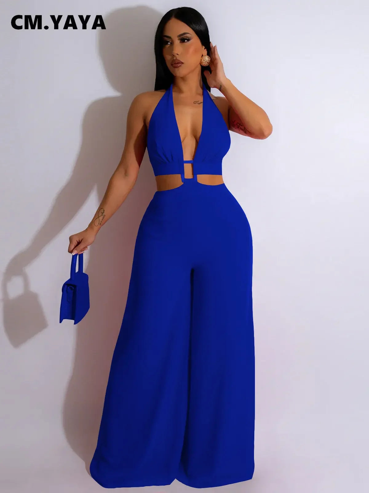 Jumpsuit- Halter Neck Backless Sleeveless Straight Loose Wide Leg