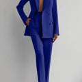 Women's two piece suit, long sleeve blazer and pant set, office lady style.