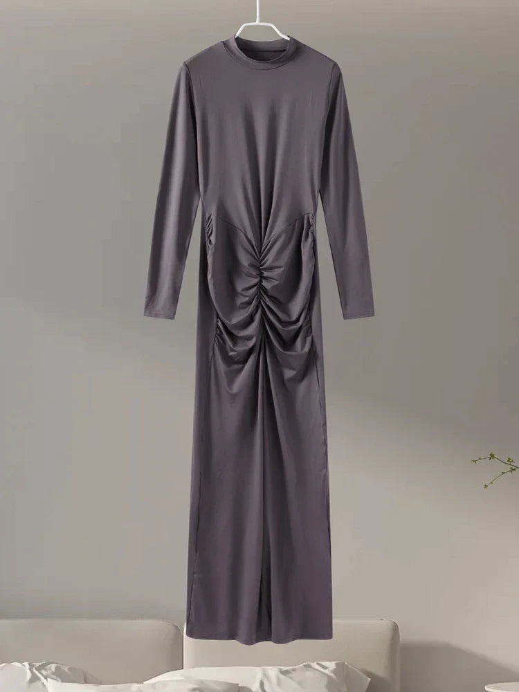 Elegant Sexy Long Dress Women Slim Round Neck Long Sleeves Fold Robe FSPECIFICATIONSWaistline: empireSupport: Wholesale &amp; Dropshipping27/300: 7/60Sleeve Style: regularSleeve Length(cm): FullBrand Name: hfwomenfzCraft of Weaving: TADMEwomenstorenull