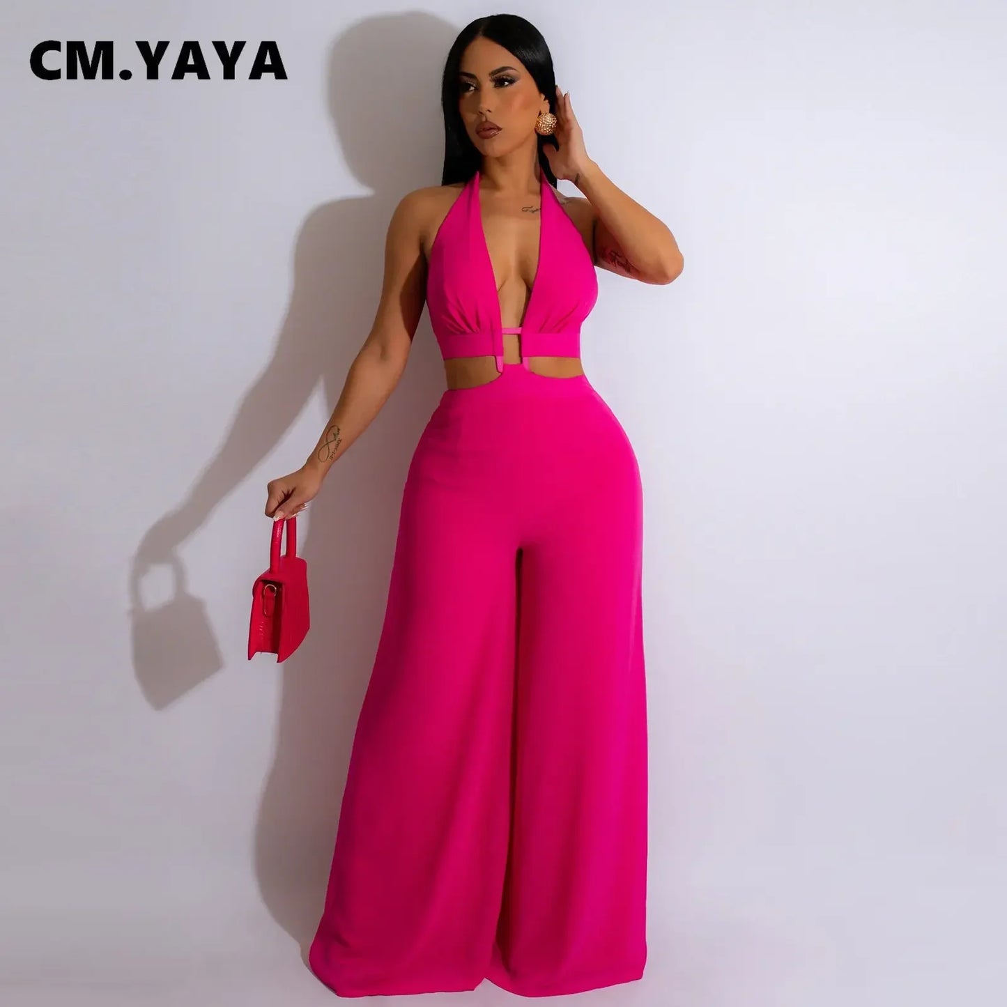 Jumpsuit- Halter Neck Backless Sleeveless Straight Loose Wide Leg