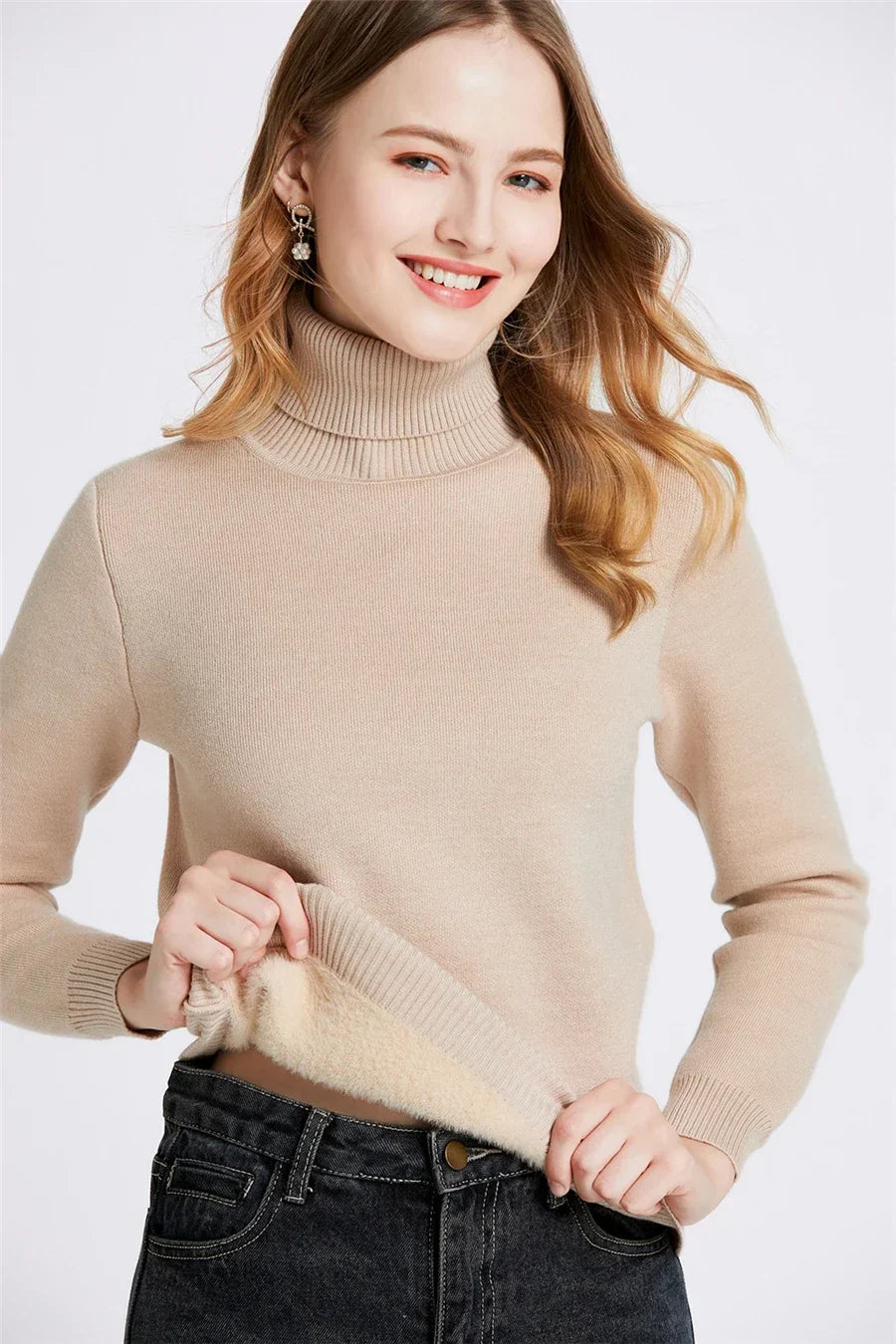 Turtleneck Sweater Women Korean Fashion Lined Warm Knitted Pullover SlSPECIFICATIONSBrand Name: NoEnName_Nullwhether full opening: NoClothing Length: regularMaterial: AcetateDecoration: sashesClosure Type: Single BreastedCollar: RuffleDMEwomenstorenull