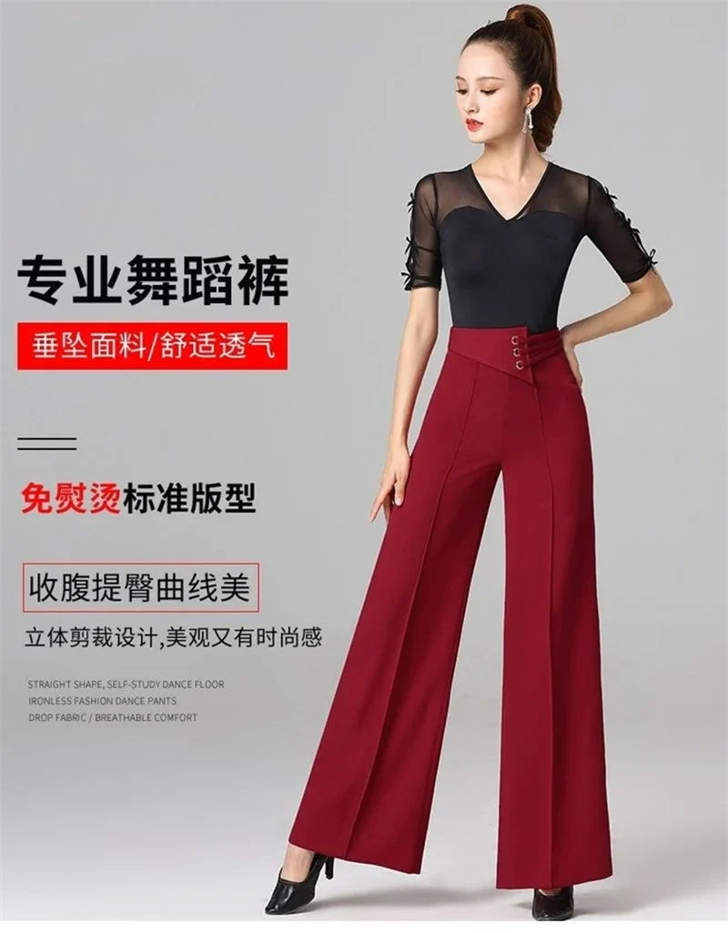 New Wide Leg Dance Pants Women's High Waist Ballroom DanceSPECIFICATIONSBrand Name: XLMJDZGSStyle: CasualAge: JUNIOROrigin: Mainland ChinaCN: ZhejiangSeason: Spring/SummerWaist Type: highDecoration: PocketsElasticity: SlighDMEwomenstorenull