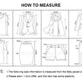 "How to measure" guide with illustrations for accurately taking clothing measurements.