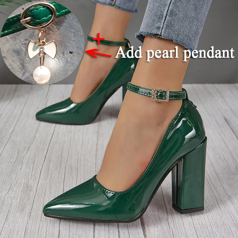 Heels- Heel Pumps Women Shoes Pointed Toe Fashion Crystals Pearl Heels