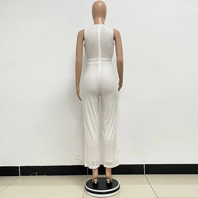 Sleeveless Sequined Jumpsuit Round Neck Slim Fit High Waist Sexy SprinSPECIFICATIONSBrand Name: mandylandyStyle: StreetwearAge: MIDDLE AGEOrigin: Mainland ChinaCN: GuangdongSeason: SummerMaterial: POLYESTERDecoration: SequinedFabric TyDMEwomenstorenull